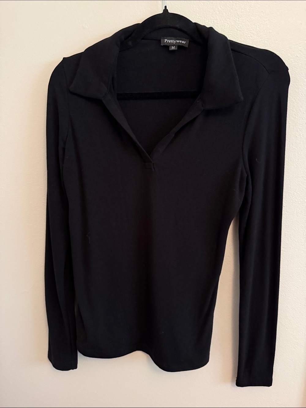 Women's Black Long-Sleeve Polo Top